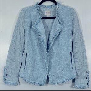 NIC + ZOE Women Long Sleeve Jacket Blazer Blue Fringes Size L Knitted V-Neck